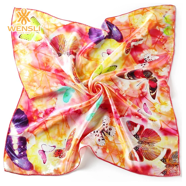 100 Шелковый Атласный квадратный шарф корейский дизайн под заказ Шелковый Атласный квадратный шарф с принтом