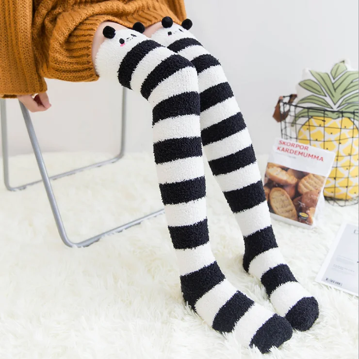 Cute Winter Socks Kneehigh Socks Girl Fuzzy Animals Stripe Socks For Women Long Wholesale