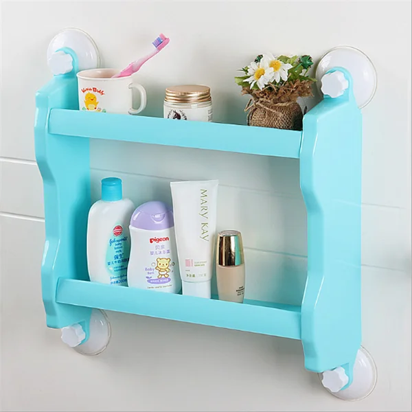 custom new kitchen plastic storage shelf 2 tier rack wall sucker/bathroom shower wall-mounted shelf rack 2 layers sotrage holder