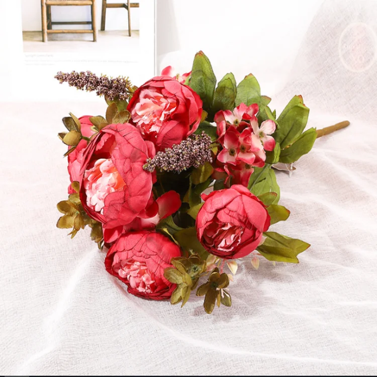 
13 Forks European Heart artificial peony flower bouquet for home decoration 