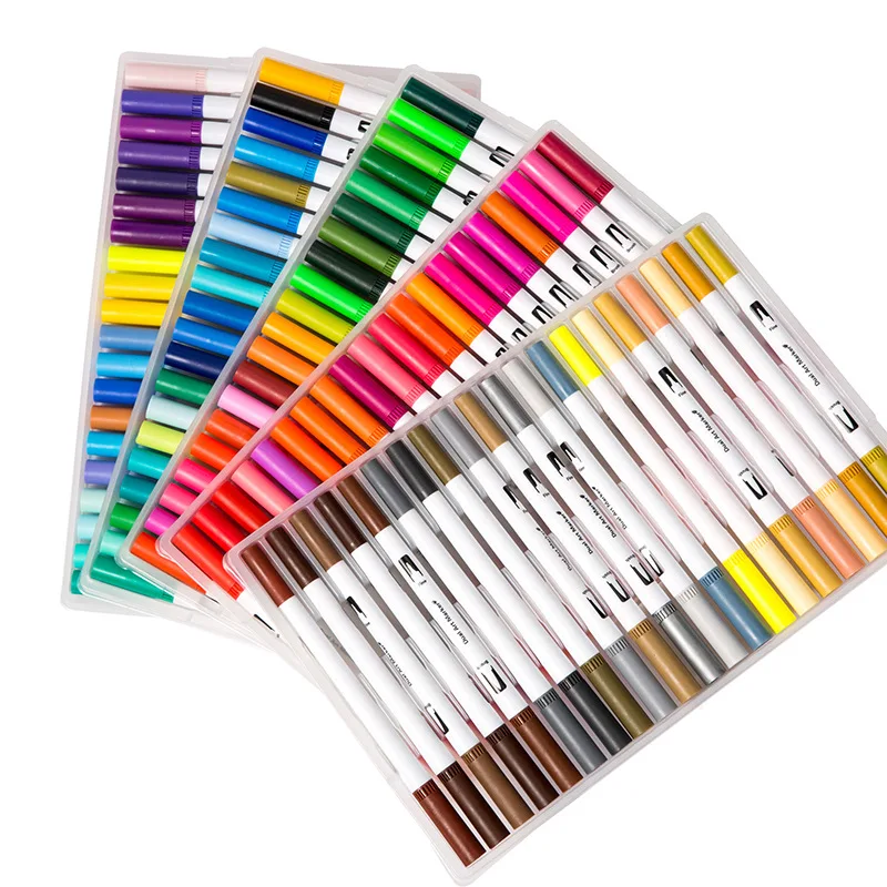 Dual Tips 100 Colors Fine Brush Marker Based Ink Watercolor Paintbrush Sketch Art Marker Pen For Manga Drawing School Supplies