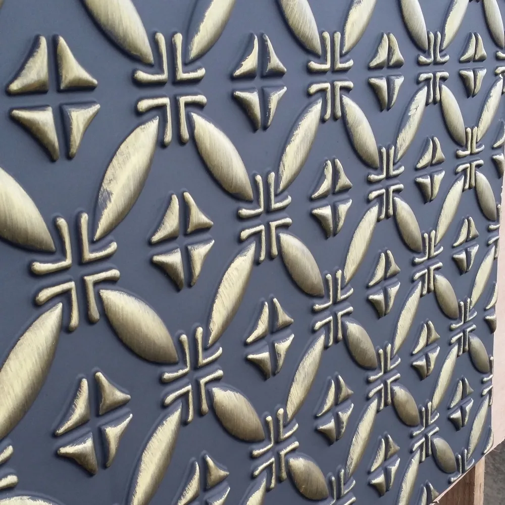 PLB38 Faux tin 3D wall panels black gold 3D embossed store shopping pub cafe club decor wall panels