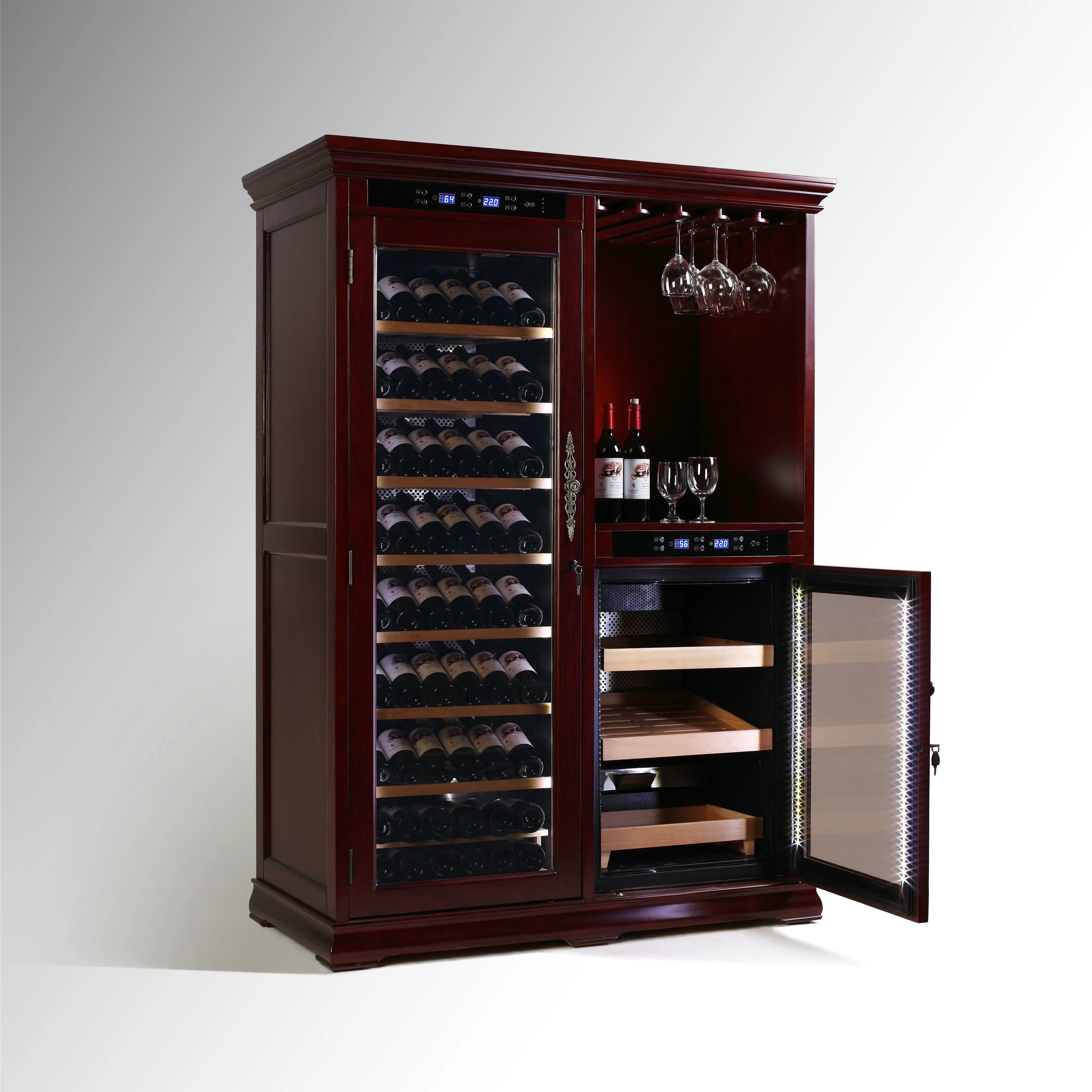 Electronic Humidor Wine Display Rack Cigar Cooler Cabinet Combo Furniture Style Tobacco Products Storage Lounge Cellar Cedar