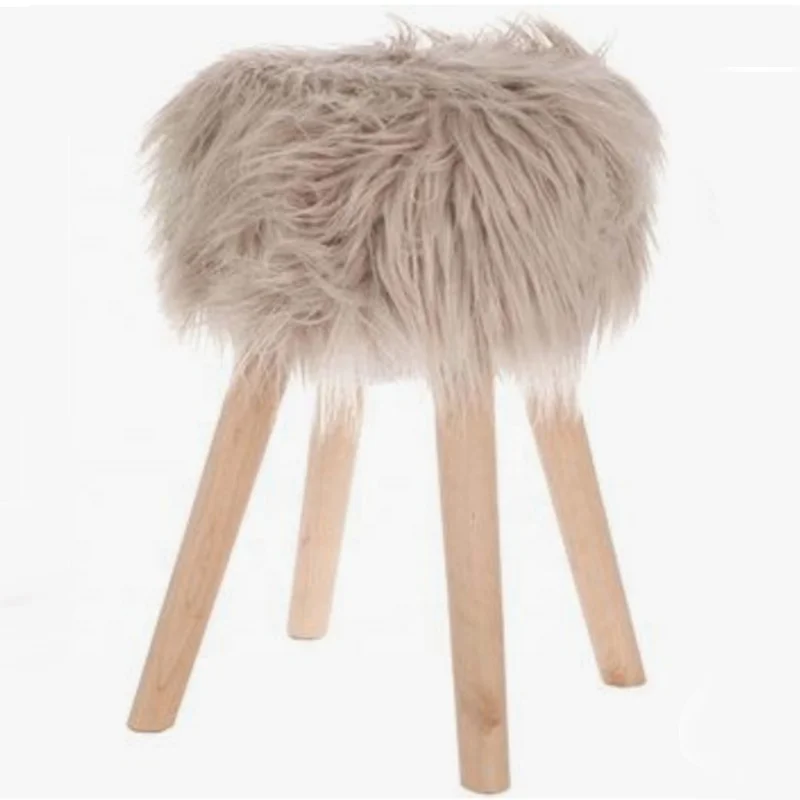 Cheersee round grey fluffy fur square bar dinning chair and office sitting stool cushions with ties