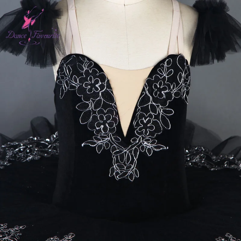 Black professional ballet dance costume pleated tulle tutus adult girls pancake tutu BLL044-2