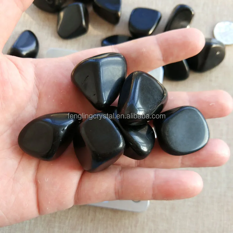Natural polished big size black obsidian gravel stone Quartz crystal tumble rock stone