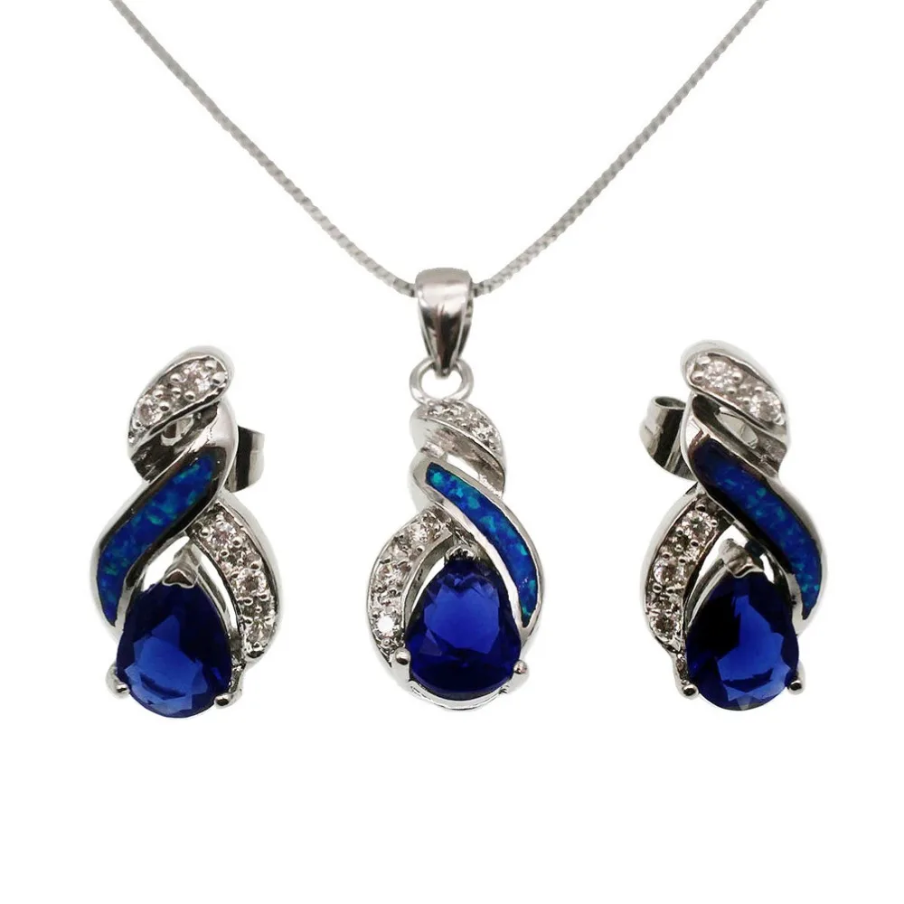 
Hermosa Wholesale Jewelry Sets Australian Ocean Blue White Opal Sapphire Mystic Topaz Pendant Necklace Earrings 
