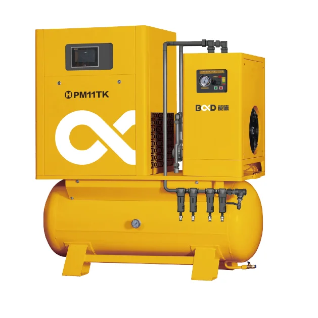 11KW 15HP PM combined type  rotary screw air compressor with air dryer, fine filters and air tank for laser machine
