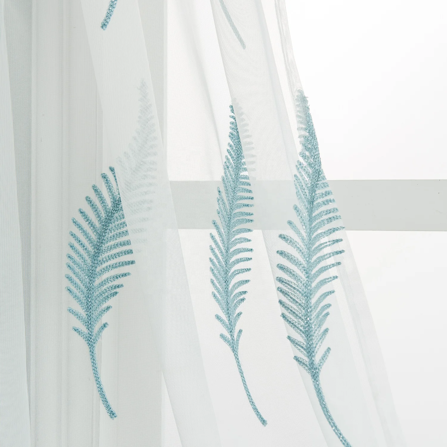 Luxury Embroidered Leaves Tulle White Sheer Curtain For Window Organza Cheap Curtains For Living Room Door Curtain