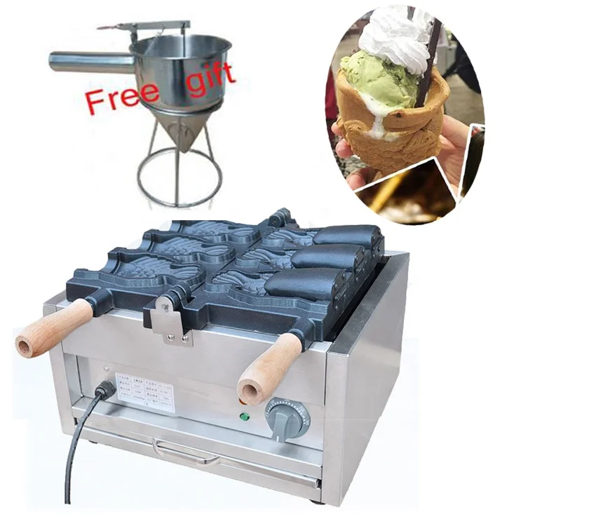 
free shipping sent fast express Electric 220v-240v /110v Commercial use 3 pcs/plate Ice Cream Taiyaki Machine Fish Waffle Maker 