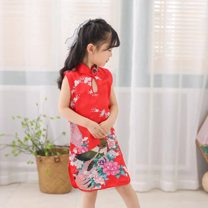 2019 New Girls cheongsam Clothes Children Tang Suit Chinese Style Party Costume Kids Girls Sleeveless