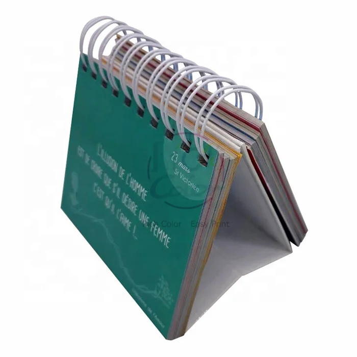 popular flat open wire-o binding style China cheap new year table desk calendar printing