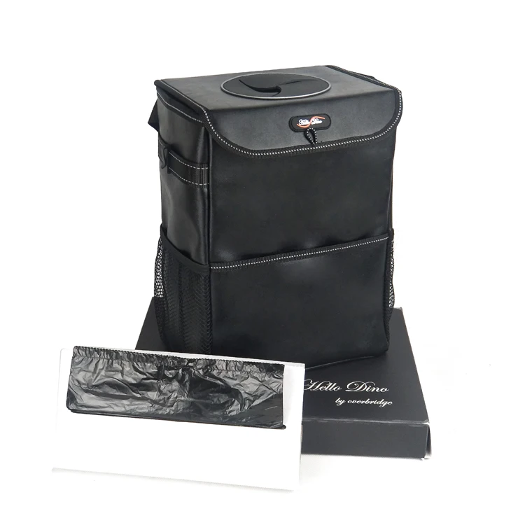 OEM Leakproof PU Leather Auto Garbage Container Cans Car Console Trash Bin with Reflective Stripe