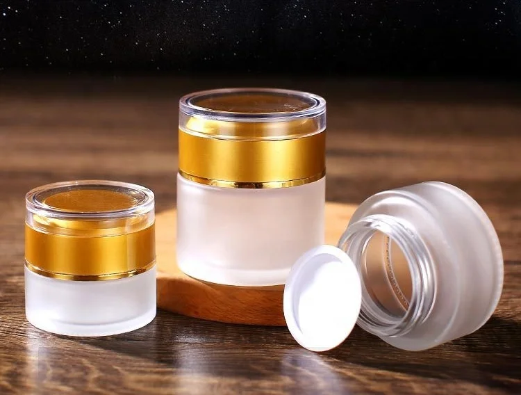 20g 30g 50g  Clear Frosted Cosmetic Face Cream Emulsion Lotion Glass Jar With Acrylic ABS Cap