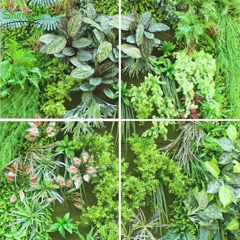 Anti-UV plastic vertical indoor artificial plant green wall for office