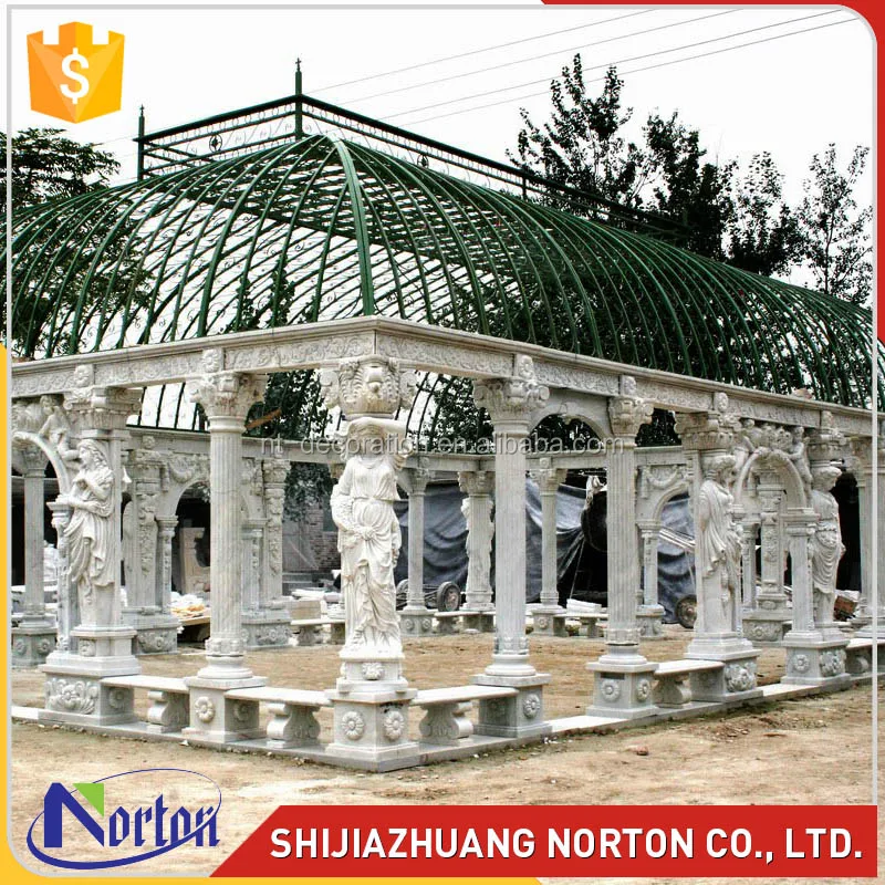 Custom outdoor garden big natural stone carving white marble gazebo with metal roof NTMG-280S