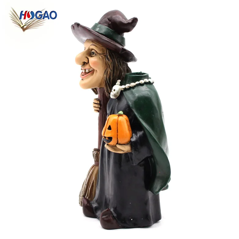 China Factory Direct Sale Custom Size Handmade Witch Figurines Home & Garden Halloween Decoration Resin Dolls Halloween Witch