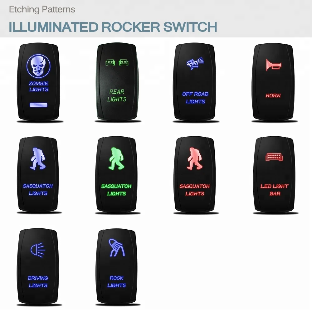 MICTUNG Illuminated LED Lights Different Symbols On-Off 5Pin Car Marine Led Waterproof Rocker Switch Panel