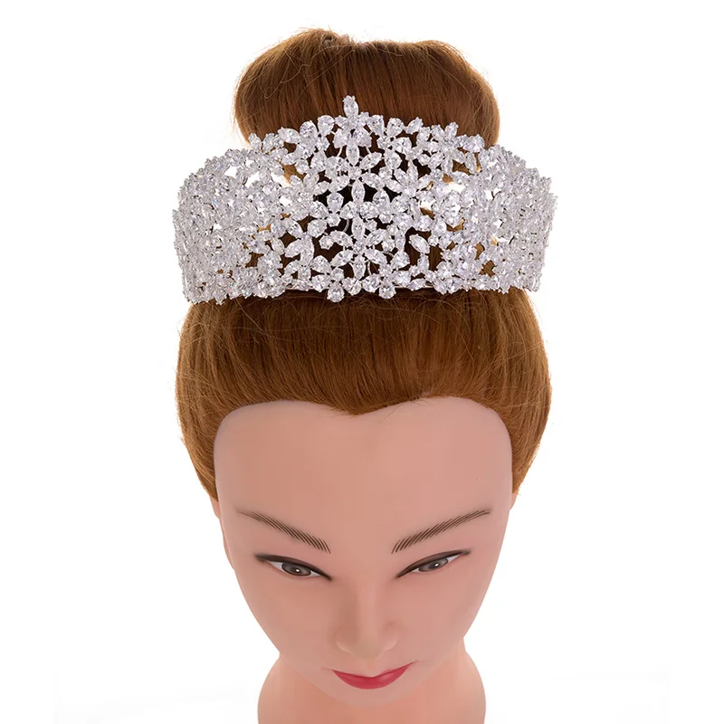 Echsio New Luxury Full Zircon Wedding Crown Bridal Hair Tiaras For Ladies Party Sparkling Bridal Jewelry Sliver Crowns BC4465