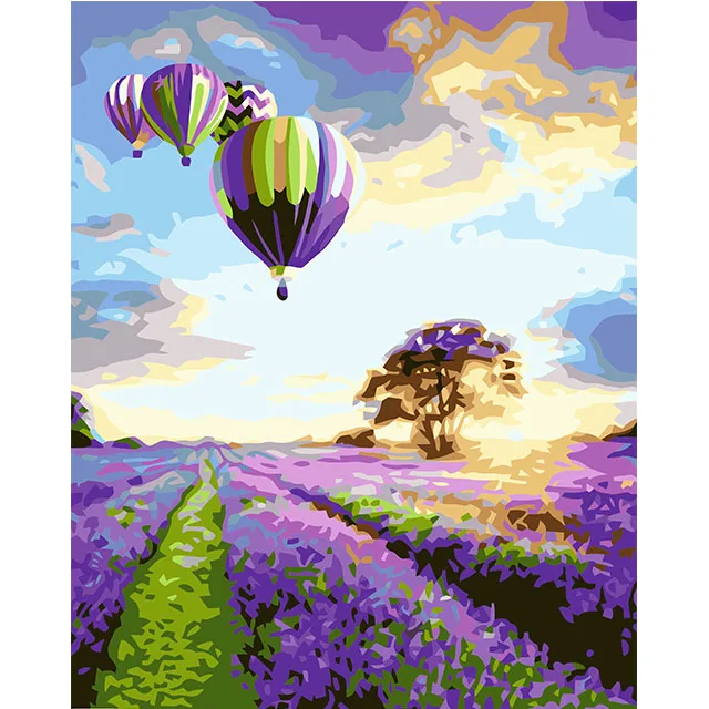 Hot Air Balloon Design Oil Painting By Number Diy Kits With Small MOQ For Home Decor 40*50cm, lavender painting by number