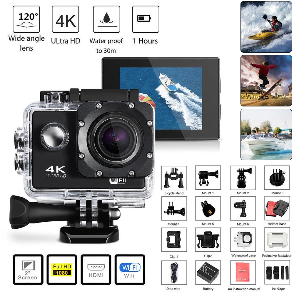 4K Camera Wifi 1080P 60fps Video Ultra HD Sport DV F60 Mater Outdoor Sport Waterproof Camera