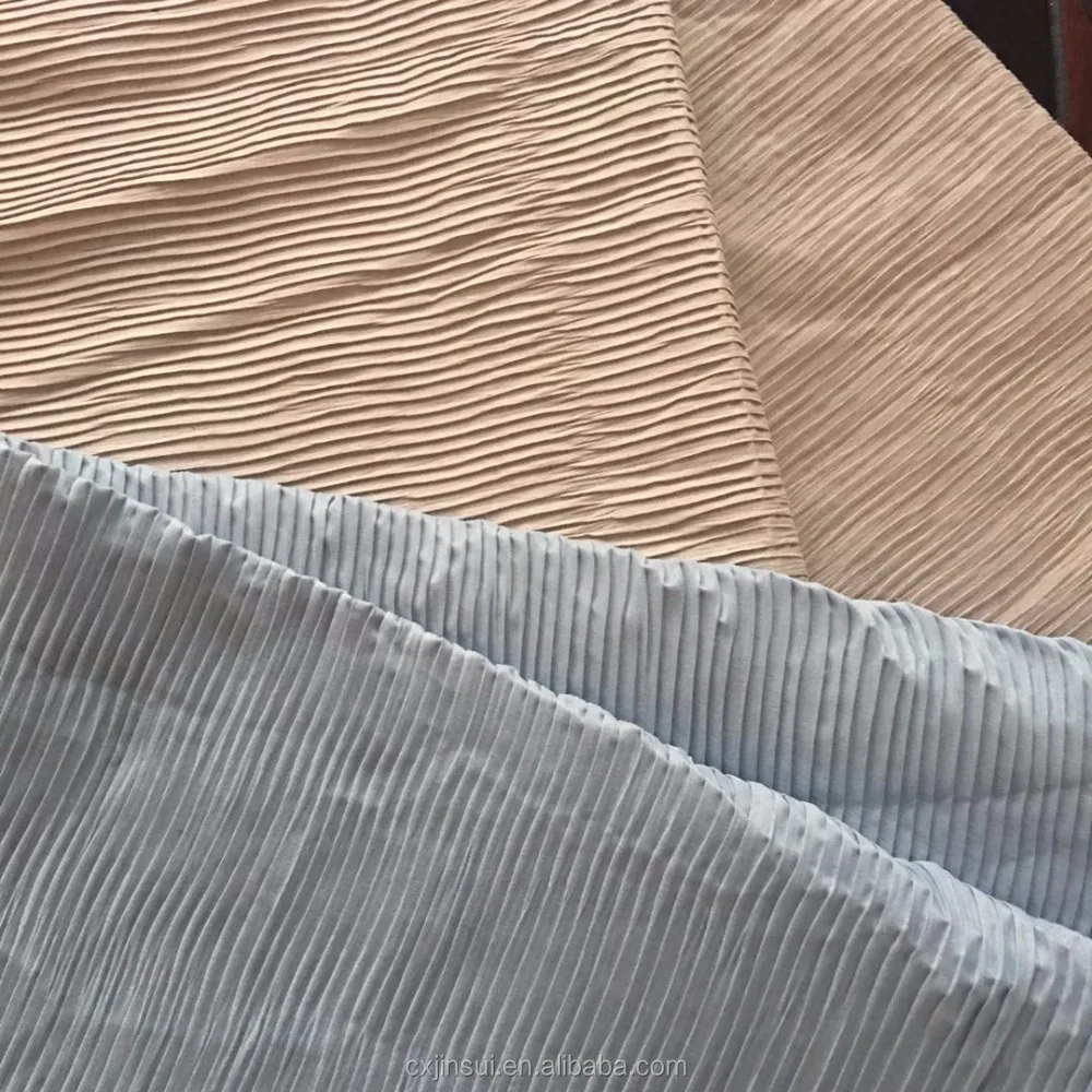 china cheap 100% polyester dyed plain crushed pleated fabric for hometextile
