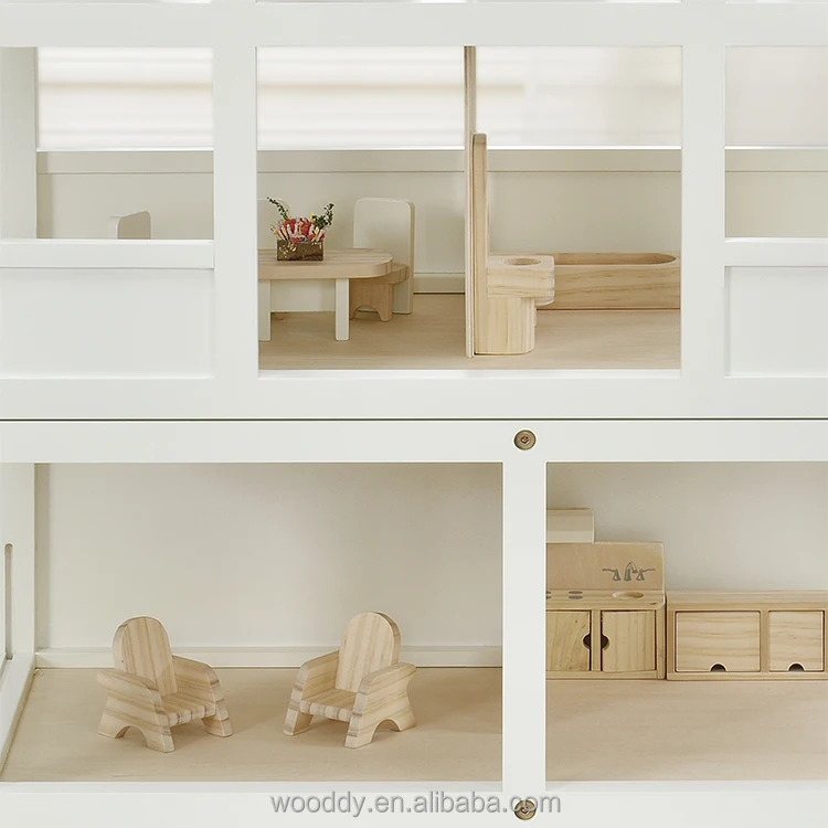 2022 New Furniture wooden toys Petend Play Game Kids Big Wooden Doll House For Children