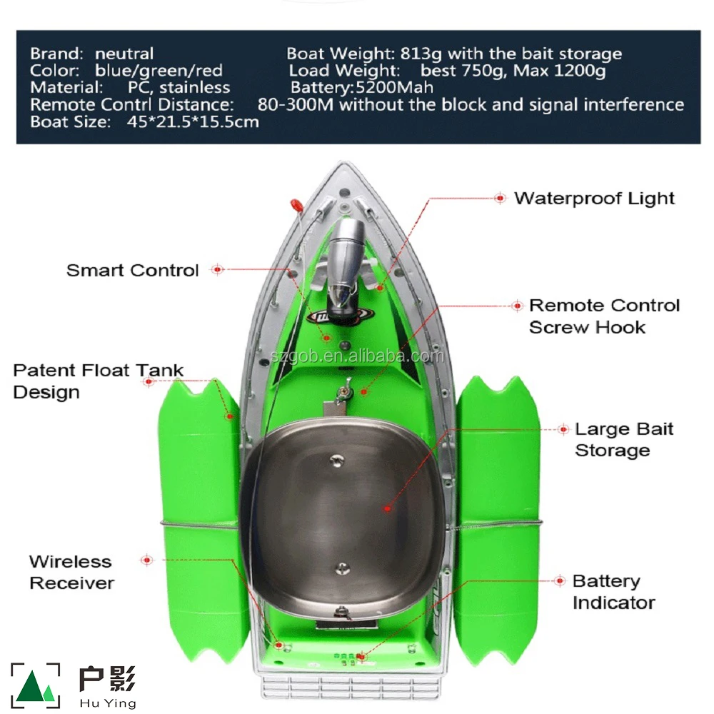 
Factory Supply Fish Finder 2kg Bait Loading 2pcs Tanks with Night LED 100M Remote Control Sea Fishing Bait Boat with Casting 