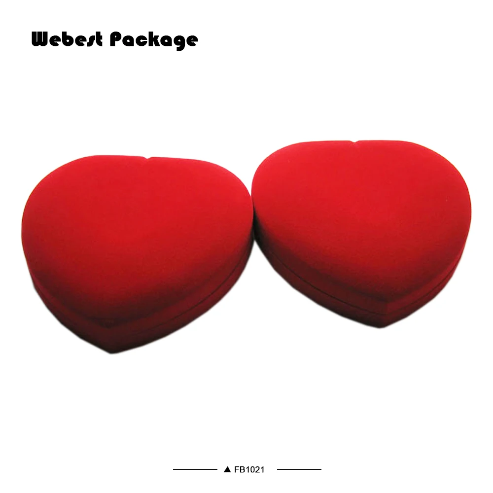 
Webest factory jewelry necklace set velvet red flocking double ring box heart 