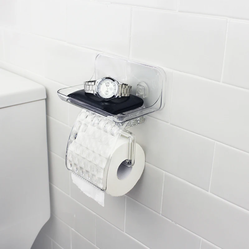 Factory Direct Self Adhesive Toilet Paper Rack With Phone Station Tray Roll Holder Toilet Paper Holder with Shelf