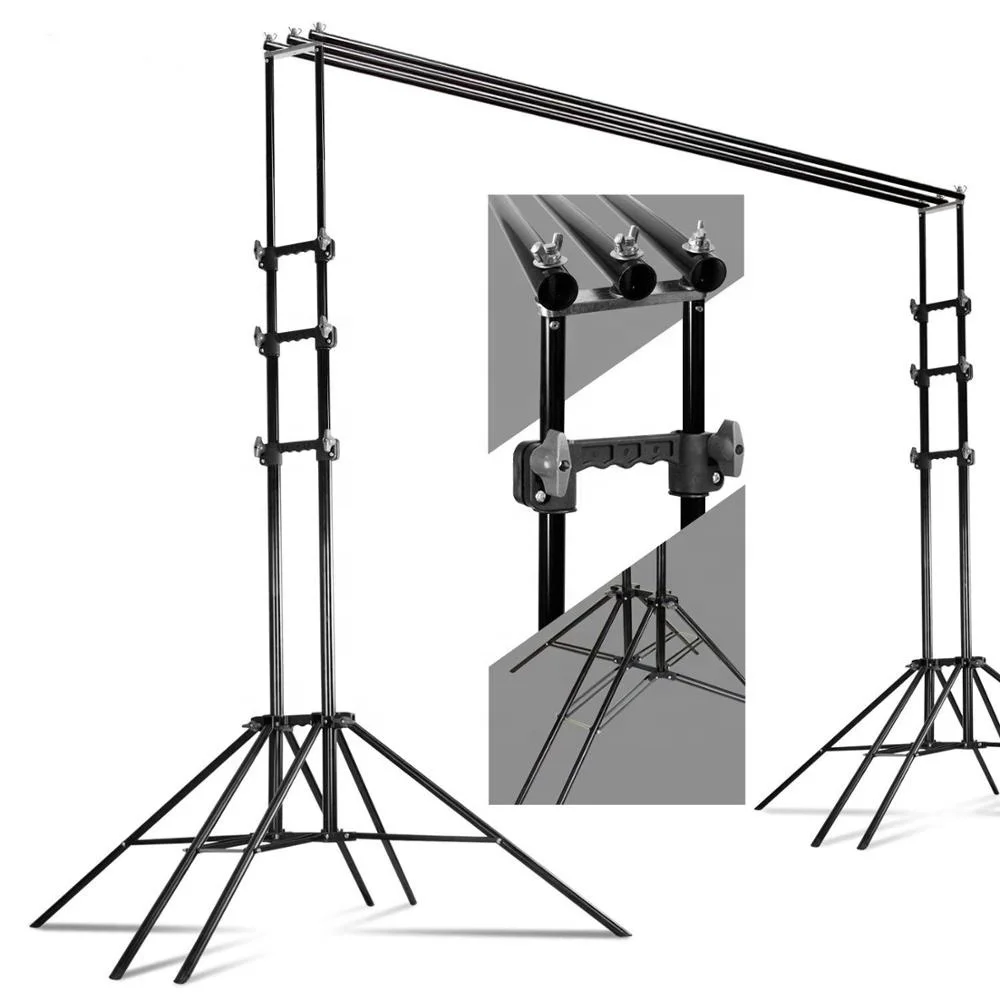 3 in 1 Multi Backdrop Stand Triple Crossbar Backdrop Stand Photo Video Studio Heavy Duty Adjustable Muslin Background Support