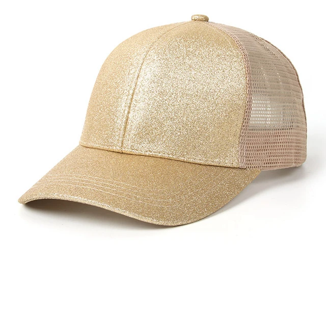 Glitter Ponytail Baseball Cap Women Snapback Hat Summer Messy Bun Mesh Hats Casual Adjustable Sport Caps