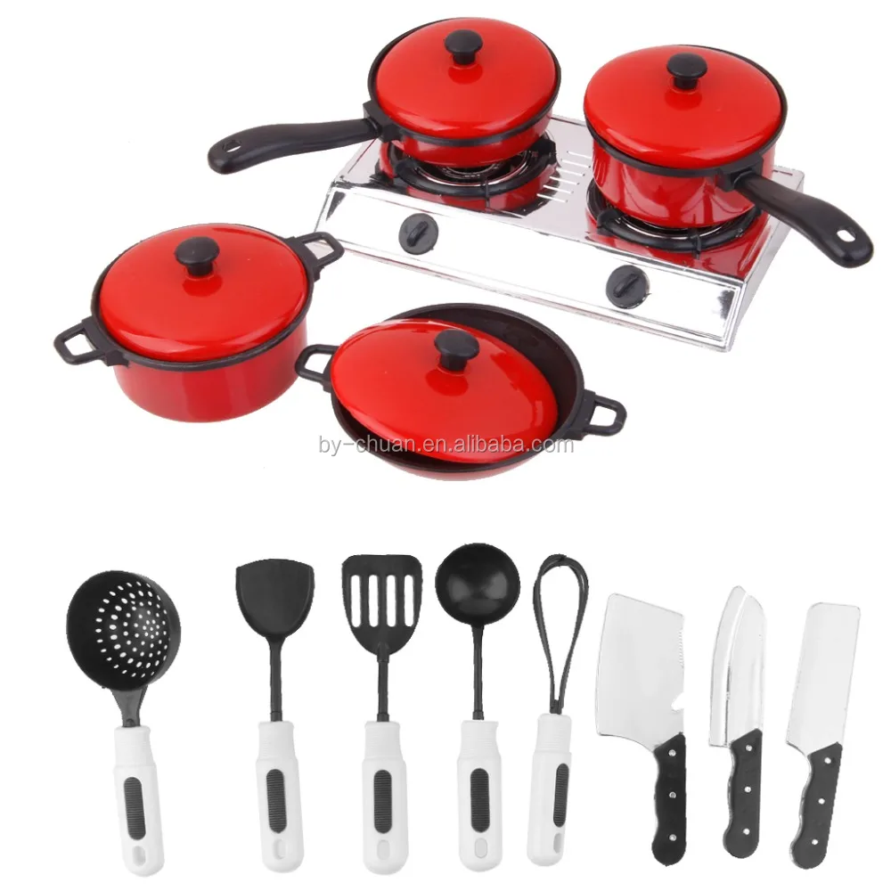 Kids Play House Toys Plastic Miniature Kitchen Cookware Set Pretend Play Educational Birthday Gift Classic Toys for Children Red