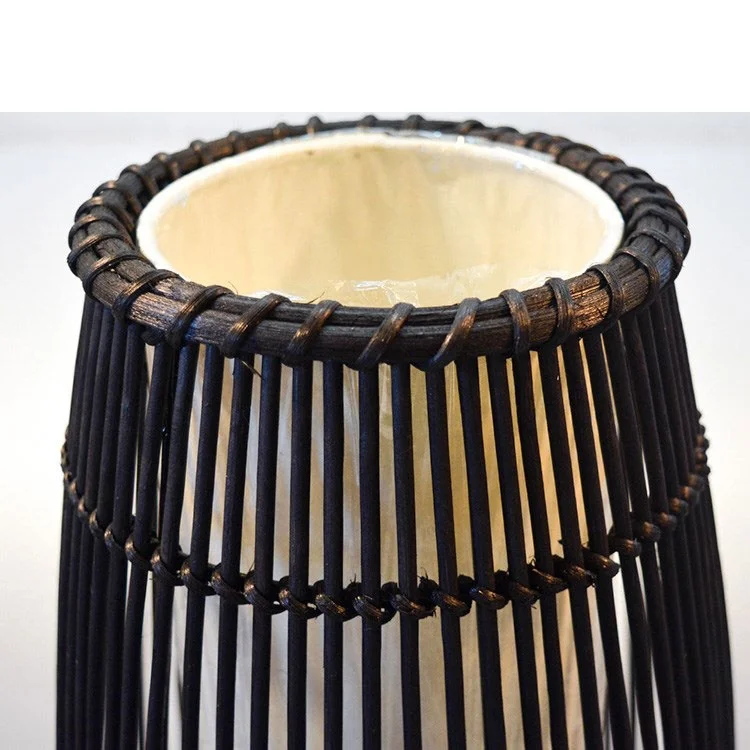 
Decorative art black rattan bamboo 2-light standing floor lamp 