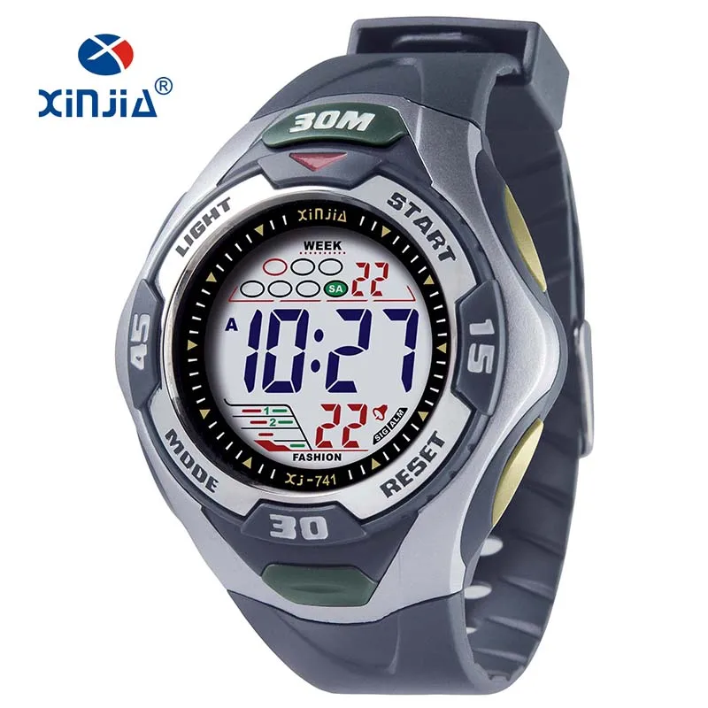 Мужские Цифровые часы китайского бренда XINJIA водонепроницаемые из термопластичного полиуретана с кольцом сплава
