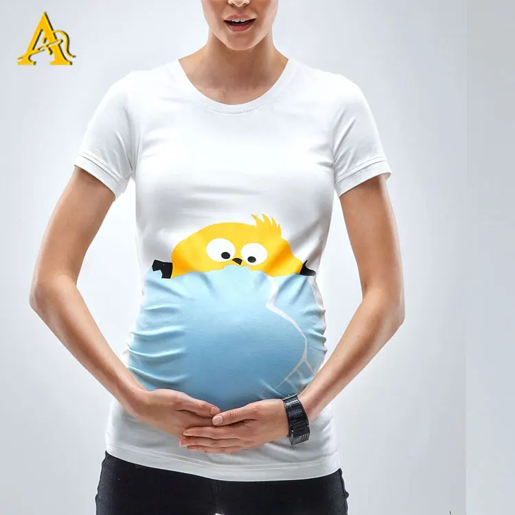 
High Quality Combed Cotton Maternity Top Pregnancy Ruched Shirt Cute Printed Maternity Wear 
