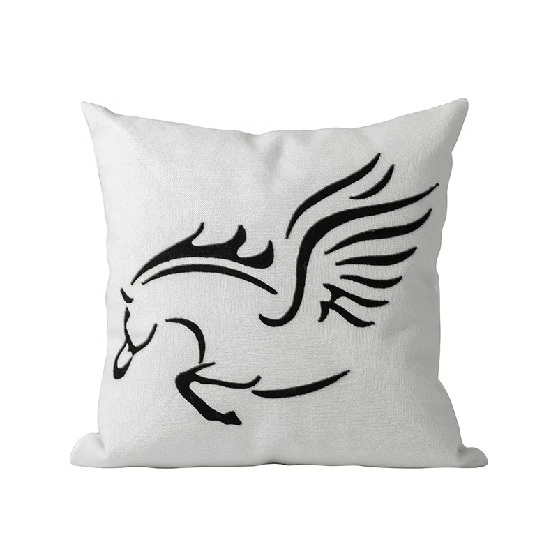 Monad 100% Cotton Black And White Geometrical Embroidery Throw Pillow Covers Square Cushion Case with Hidden Zipper