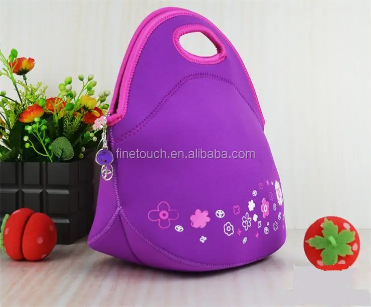 Thermal printed neoprene lunch bag picnic handbag