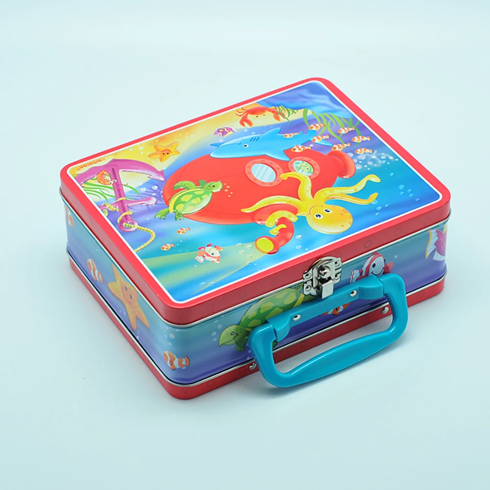 wholesale custom square metal plain lunch tin box with lock and key