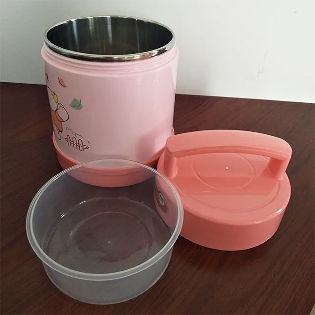 NEW 2 layers plastic case SS304 inner box keep cool or warm vacuum children food container with handle