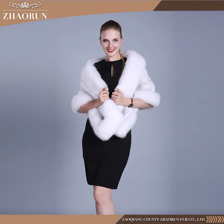 100% real import denmark mink fur shawl , white mink fur poncho for lady
