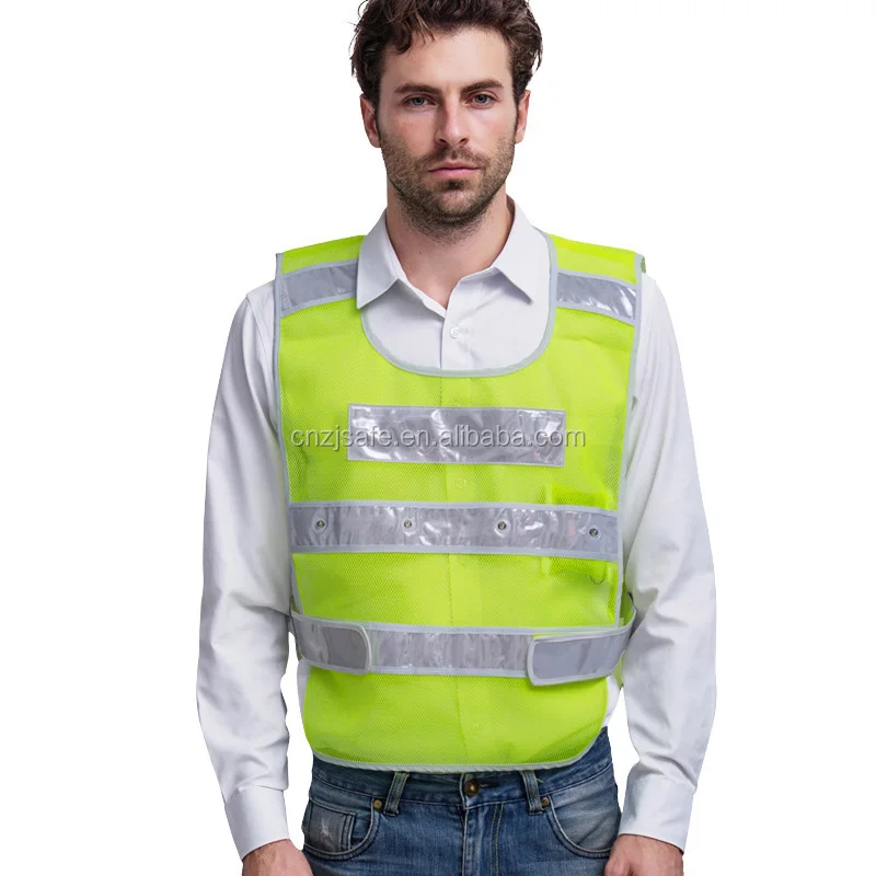 China Manufacturer Supply Breathable Adjustable Flashing LED Lights Mesh Warning Safety Vest With White High Reflective PVC Tape
