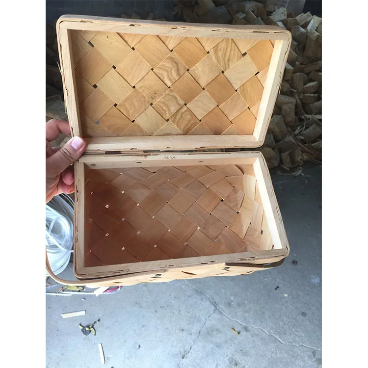 Vintage Picnic Basket Woven Wood Storage Home Decor Rustic wooden baskets with handles