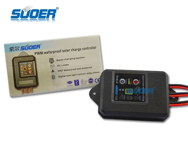 Suoer IP67 Grade Waterproof Controller 12V 24V PWM Solar Charge Controller 10A With Digital Display