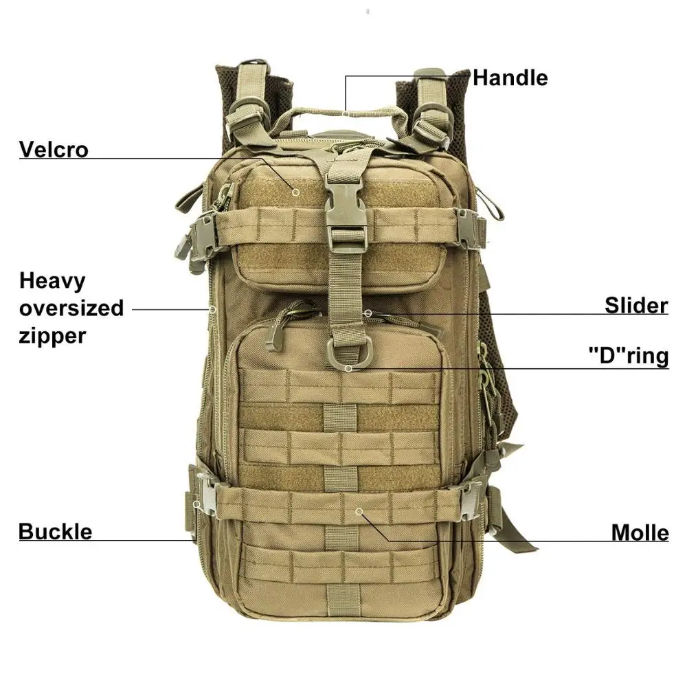 600D Polyester Tactical Assault Backpack Water Resistant  Rucksack Outdoor Trekking Backpack