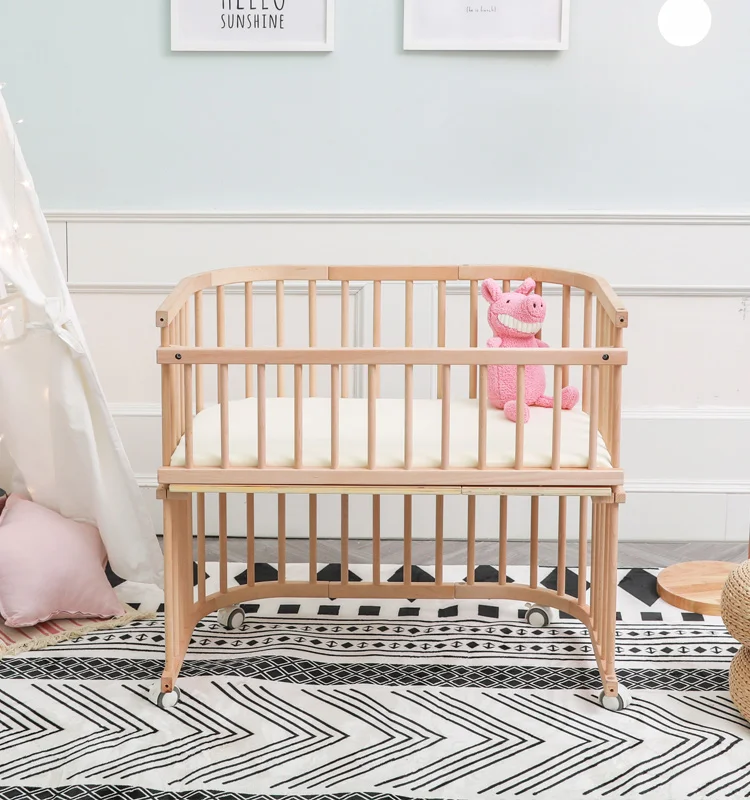 Beech Wood Round Shape New Born Baby Crib Co Sleeper Baby Bed