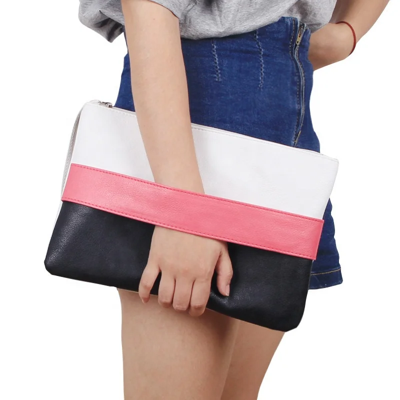 
Leather Women Bag Day wristlet bag Clutches Handbag Casual Patchwork Wristlet Clutch 