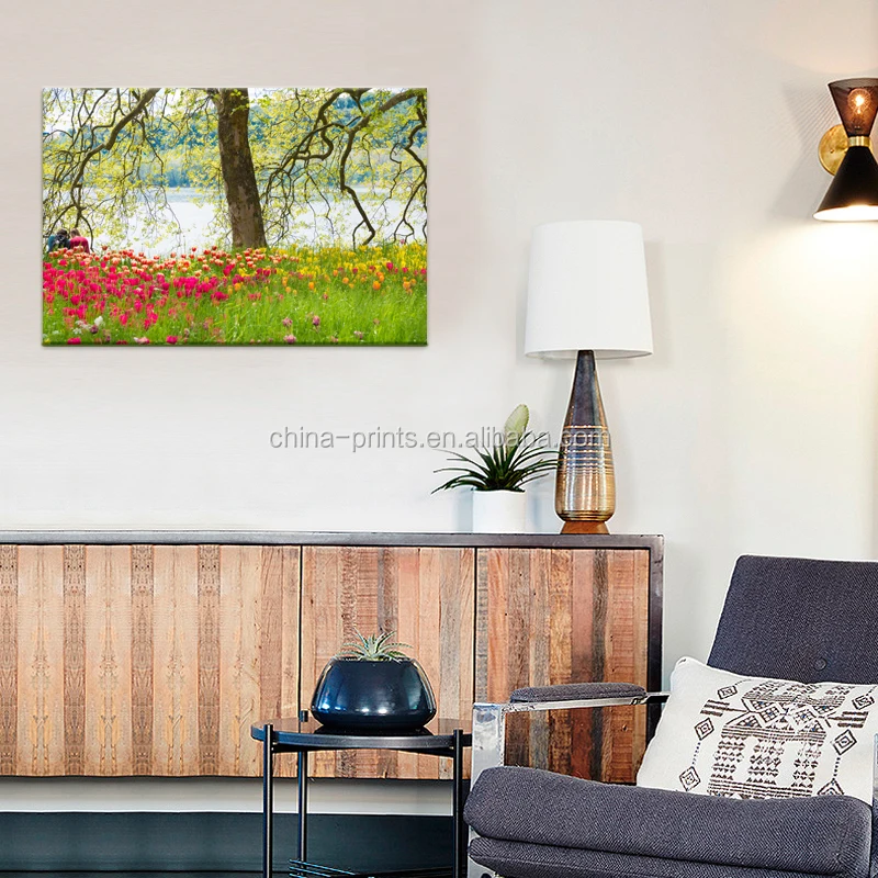1 Piece HD Printed Lovers in Park Canvas Painting Nature Scenery Tulip Flower Wall Picture for Living Room/SJMT1942