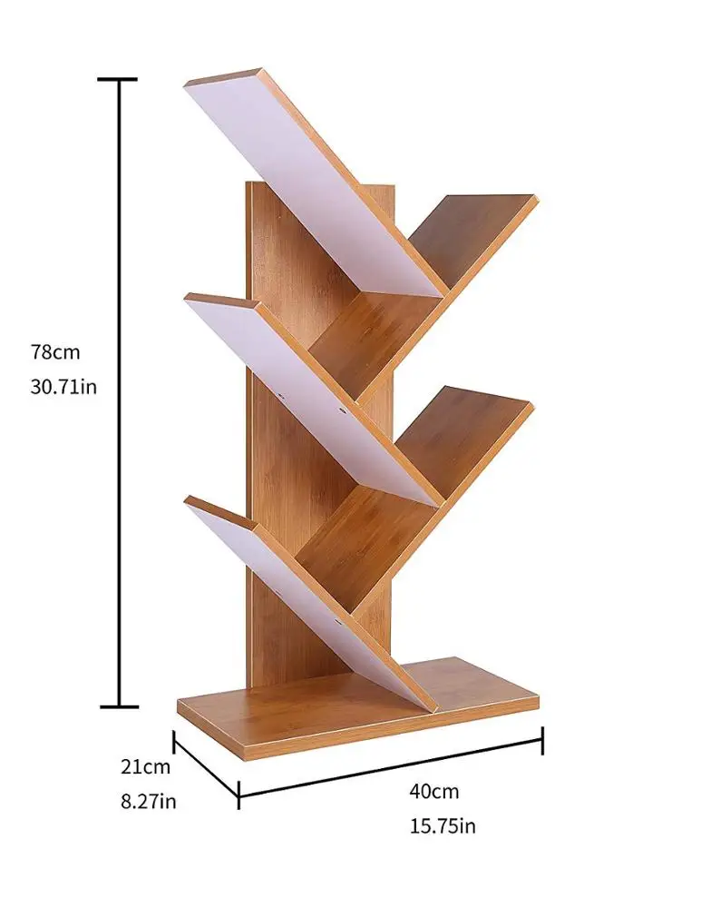 5-Shelf Bookshelf Tree Bookcase Wood Bookshelves Storage Rack MDF Tree Shelf Display Organizer for Books,Magazines,CDs and Photo