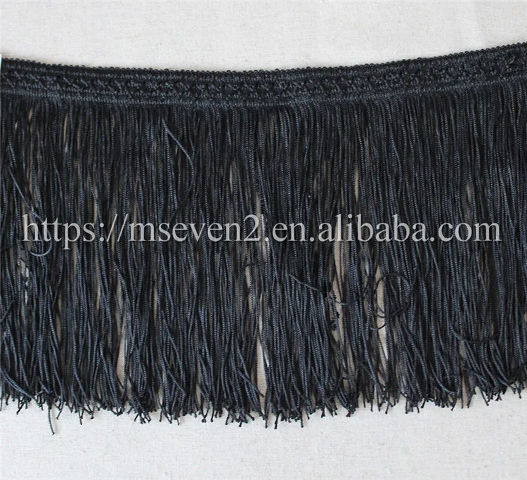 
Hot selling 19cm width black black polyester embroidery tassel fringe for dress 